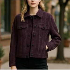 Amour Vert Tweed Oversized Blazer Jacket Upcycled Purple Plaid Size large